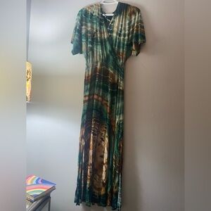 Green and gold tye dyed handmade maxi dress